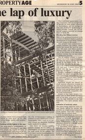 Document - Newspaper clipping, "The lap of luxury; Blending into Eltham environ", Property Age, The Age, Wednesday 24 June 1998, p5, June 1998