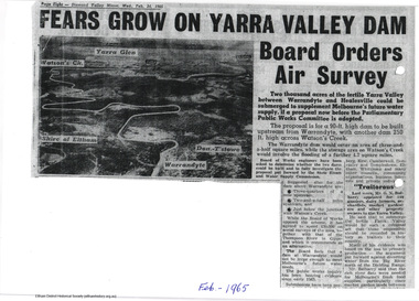 Newspaper articles, Yarra Dam