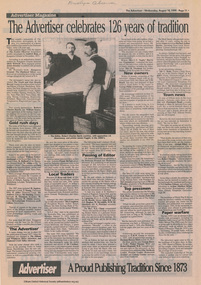 Newspaper article, Advertiser Magazine, The Advertiser celebrates 126 years of tradition, 18/08/1999