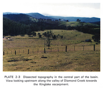 Work on paper (Sub-Item) - Photograph, Dissected topography in the central part of the Diamond Creek basin.  View looking upstream along the valley of Diamond Creek towards the Kinglake escarpment