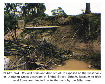 Work on paper (Sub-Item) - Photograph, Council drain and drop structure exposed on the west bank of Diamond Creek upstream of Bridge Street, Eltham