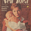 Cover of magazine with colour photograph of young woman holding a sleeping baby over her shoulder