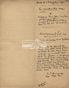Document, Certificate of Consent of Sale of Lot 20 Henry Street, Eltham to Hope of Eltham Tent No. 195 Victoria District Independent Order of Rechabites, 28 Nov 1901