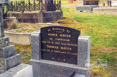 Negative - Photograph, Harry Gilham, Grave of Agnes Hayes (nee Carrucan) and Thomas Hayes, Eltham Cemetery, Victoria, Sep 2009