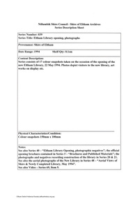 Document - Series Listing, Fraser Faithfull et al, Series 39: Eltham Library opening, photographs, 2000