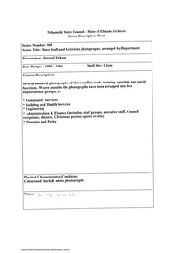 Document - Series Listing, Fraser Faithfull et al, Series 63: Shire Staff and Activities photographs, arranged by Department, 2000