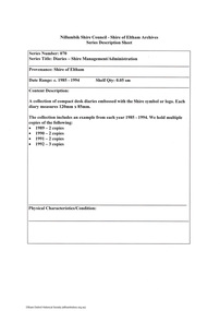 Document - Series Listing, Fraser Faithfull et al, Series 70: Diaries - Shire Management/Administration, 2000