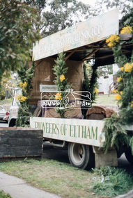 Slide, The Society's parade float outside 63 Batman Road, Eltham, 11 Aug 1979