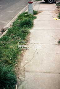 Photograph, Foothpath and kerb damage, Bainbridge Drive, Eltham, 3 Sep 1981
