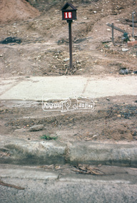 Photograph, Foothpath and kerb damage, Bainbridge Drive, Eltham, 3 Sep 1981
