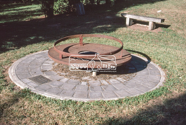 Slide - Photograph, Monument with time capsule, Eltham Community Centre, Main Road, Eltham, c.Mar. 1989