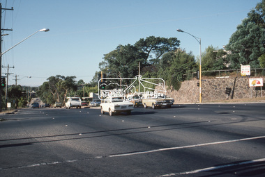Slide - Photograph, Main Road, Eltham at intersection with Bridge Street, c.Mar. 1989