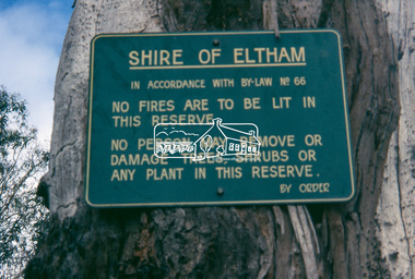 Slide - Photograph, Shire of Eltham sign, Wingrove Park, Main Road, Eltham, c.1993