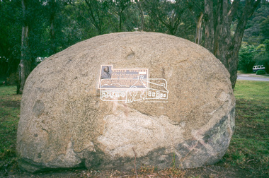 Slide - Photograph, Memorial Plaque, Walter Withers Reserve, cnr Bible and Arthur Streets, Eltham, c.1993