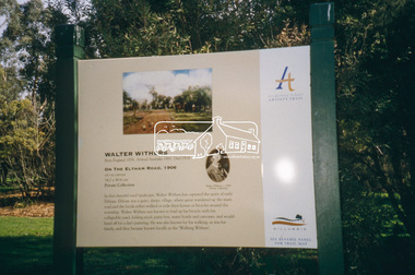 Slide - Photograph, On the Eltham Road, Walter Withers (1906), Heidelberg School Artists Trail, Alistair Knox Park, Eltham, c.Nov. 2001