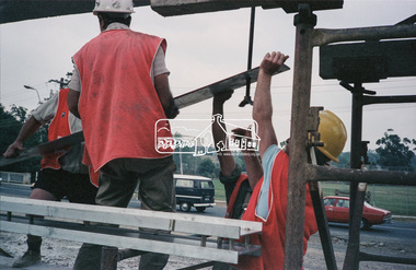 Negative - Photograph, Construction work, Main Street Bridge, Greensborough, c.Dec. 1983