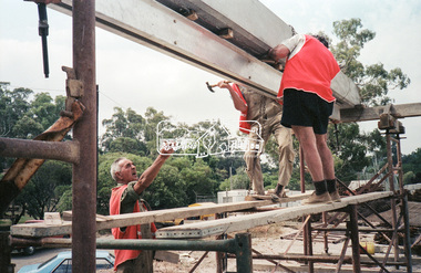 Negative - Photograph, Construction work, Main Street Bridge, Greensborough, c.Dec. 1983