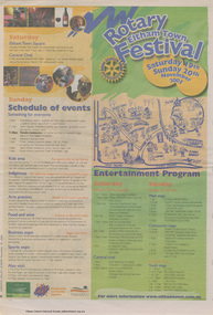 Newspaper clipping, Program; Rotary Eltham Town Festival 19-20 November 2005, Diamond Valley Leader, 16 November 2005, p8, 2006