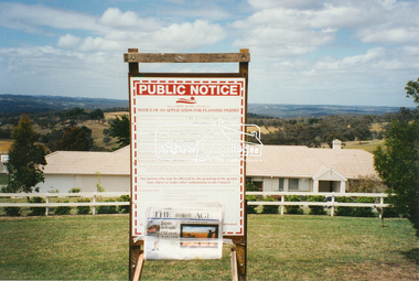 Photograph, Harry Gilham, Nillumbik Shire Council Notice of an Application for Planning Permit, 385 Eltham-Yarra Glen Road, Kangaroo Ground, 2002