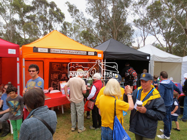 Photograph, Jim Connor, Eltham District Historical Society display, Eltham Festival, Alistair Knox Park, 10 Nov 2013