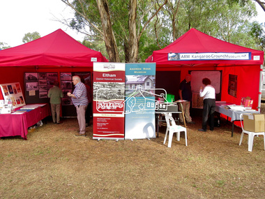 Photograph, Jim Connor, Eltham District Historical Society and Andrew Ross Museum displays, Eltham Festival, Alistair Knox Park, 22 Nov 2015