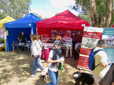 Photograph, Jim Connor, Eltham District Historical Society and Andrew Ross Museum displays, Eltham Festival, Alistair Knox Park, 22 Nov 2015