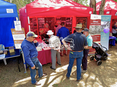 Photograph, Jim Connor, Eltham District Historical Society display, Eltham Festival, Alistair Knox Park, 22 Nov 2015