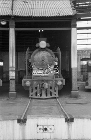 Photograph, Steam locomotive K-162 in the locomotive workshop at Seymour Railway Station, c.May 1963