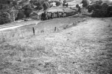 Photograph, George Burton Coop, Steam locomotive K-157 at Trawool Gap on the Tallarook-Mansfield-Alexandria branch line, c.1949