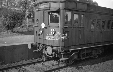 Photograph, George Coop, Tait 'Red Rattler' train at Mont Albert Railway Station, c.1951