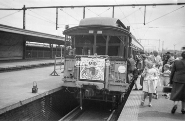 Photograph, George Coop, The Royal Train, on display at Spencer Street Railway Station during the 1954 Victorian Railways Centenary Exhibition, Sep. 1954
