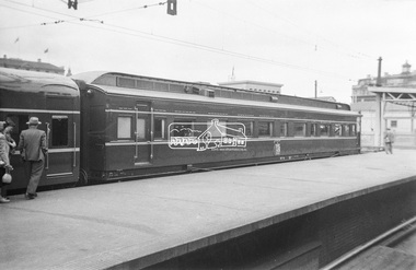 Photograph, George Coop, The Royal Train, on display at Spencer Street Railway Station during the 1954 Victorian Railways Centenary Exhibition, Sep. 1954