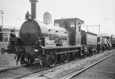 Photograph, George Coop, Steam locomotive T-94 on display at Spencer Street Railway Station during the 1954 Victorian Railways Centenary Exhibition, Sep. 1954