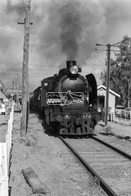 Photograph, George Coop, Steam locomotive K-173 departing Echuca Railway Station, 1962