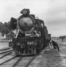 Photograph, George Coop, Steam locomotive J-507 shunting at Barnes Railway Station, NSW, Aug. 1963