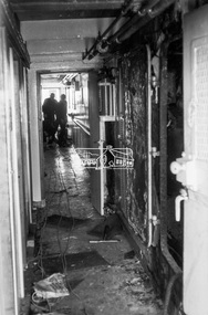Photograph, George Coop, Fire damaged Wilhelmsen Line ship Tomar at Victoria Dock, Melbourne, Jan. 1968