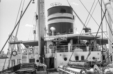 Photograph, George Coop, Fire damaged Wilhelmsen Line ship Tomar at Victoria Dock, Melbourne, Jan. 1968