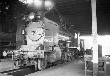 Photograph, George Coop, Steam locomotive K-153 at Ararat Locomotive Shed, c.1971