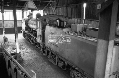 Photograph, George Coop, Steam locomotive K-174 at Ararat Locomotive Shed, c.1971