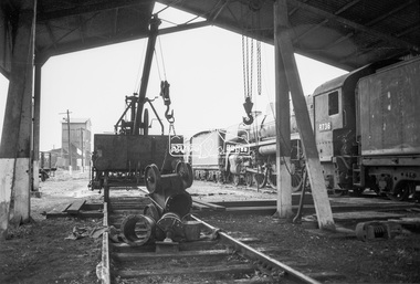 Photograph, George Coop, Steam locomotive R-736 at the Ararat Locomotive Shed, c.1971