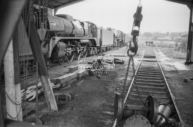 Photograph, George Coop, Steam locomotive R-750 at Ararat Locomotive Shed, c.1971