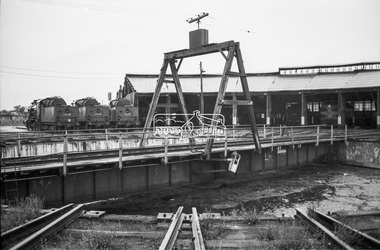 Photograph, George Coop, Steam locomotives J539, J-540 and J-541 at the Ararat Locomotive Shed, c.1971