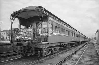 Photograph, George Coop, Steam locomotive R-742 hauling a special train arriving at Beaufort Railway Station, c.1971