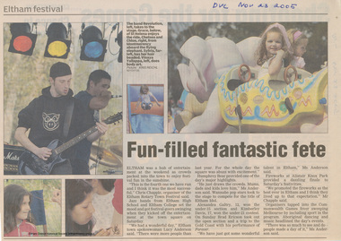 Newspaper - Newspaper clipping, Diamond Valley Leader, Fun-filled fantastic fete and Shooting for the Games, 23 Nov 2005