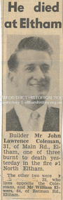 Newspaper - News Clipping, Herald, He died at Eltham. Herald, March 4, p3, 4 Mar 1965