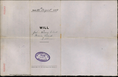 Document - Will, J.H. Clark, John Henry Clark, Main Road, Eltham, 25 Aug 1953