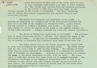 Document - Appendix, M.B. Watson, Shire Secretary, List of Former Road Board Chairmen and Shire Presidents (1856-1966), 28 Nov 1966