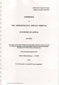 Document - Folder, Ron F. McCormack, Appeal against Eltham Shire Permit granted for a propsed Youth Enterntainment Centre, 41-43 Were Street, Montmorency, 1993-1994