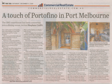 Newspaper - News Clipping, Stephen Crafti, A touch of Portofino in Port Melbourne, The Age, Commercial Real Estate, 4 Dec 2021