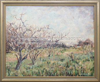 Painting, David Armfield, Mr Bird spraying his orchard, 1958